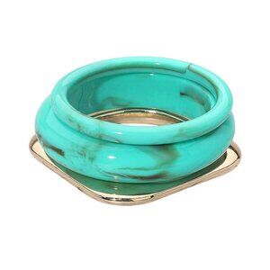 Tigerstars 3PCS Modern Mixed Shape Resin Flat Square Metal Bangle Bracelet